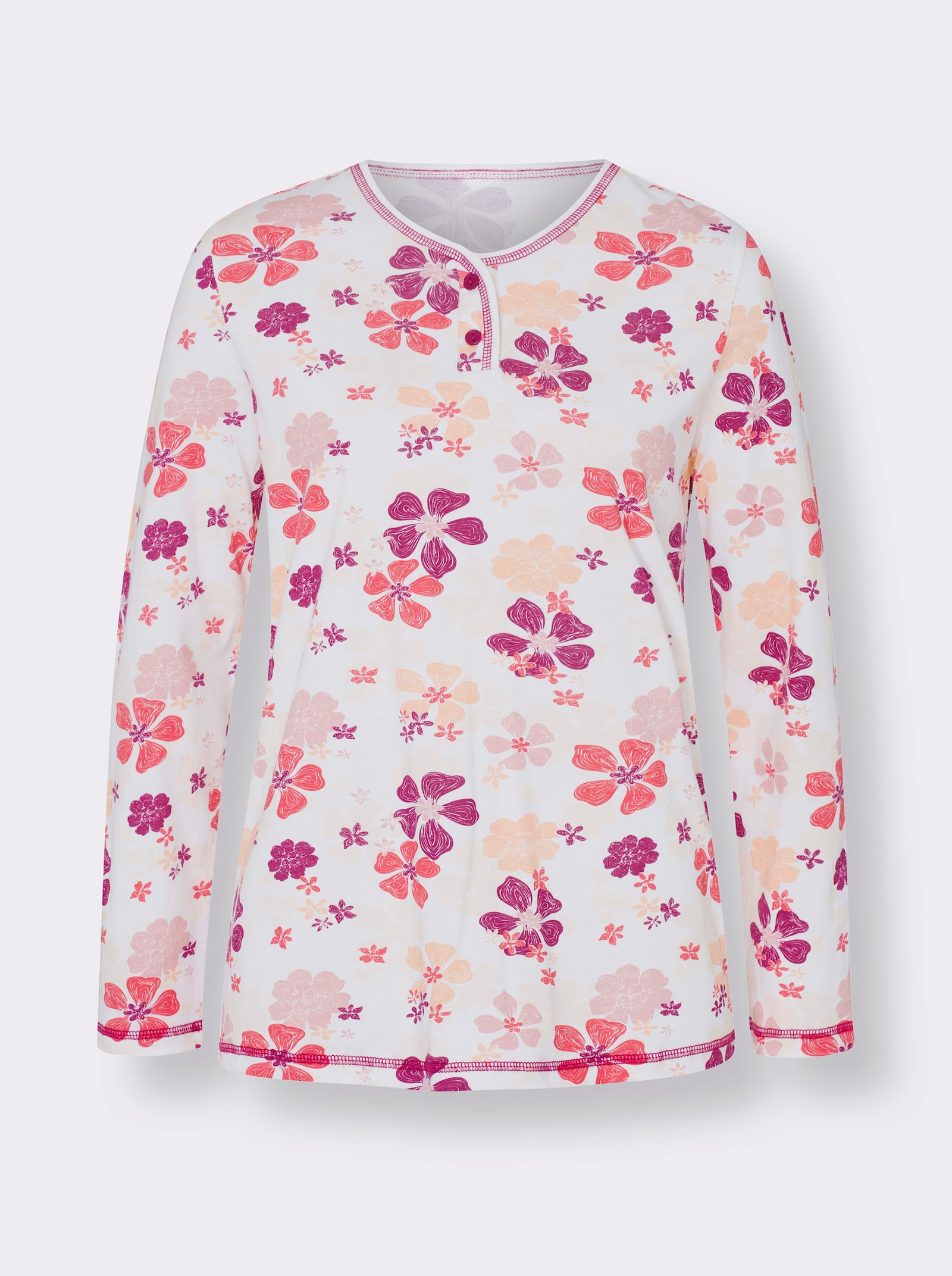 Pyžamo s krátkou knoflíkovou lištou, čistá bavlna - bílá-slézová-potisk