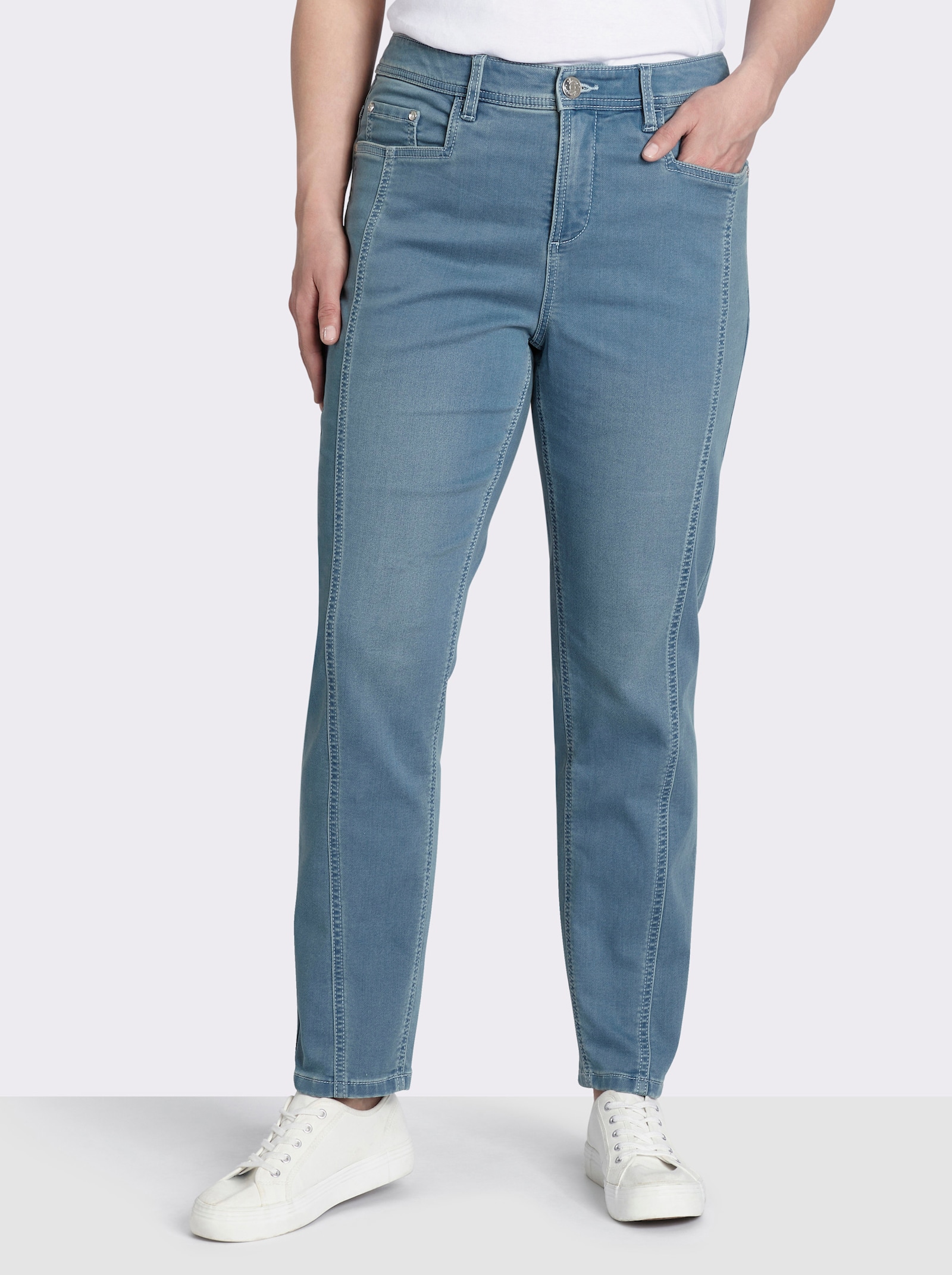 sheego Skinny Jeans mit Push-up-Abnähern - blue-bleached