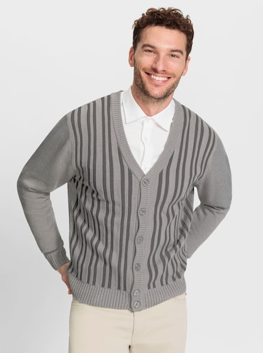 Marco Donati Strickjacke mit zweifarbigem Strukturmuster vorne - steingrau-anthrazit-gemustert