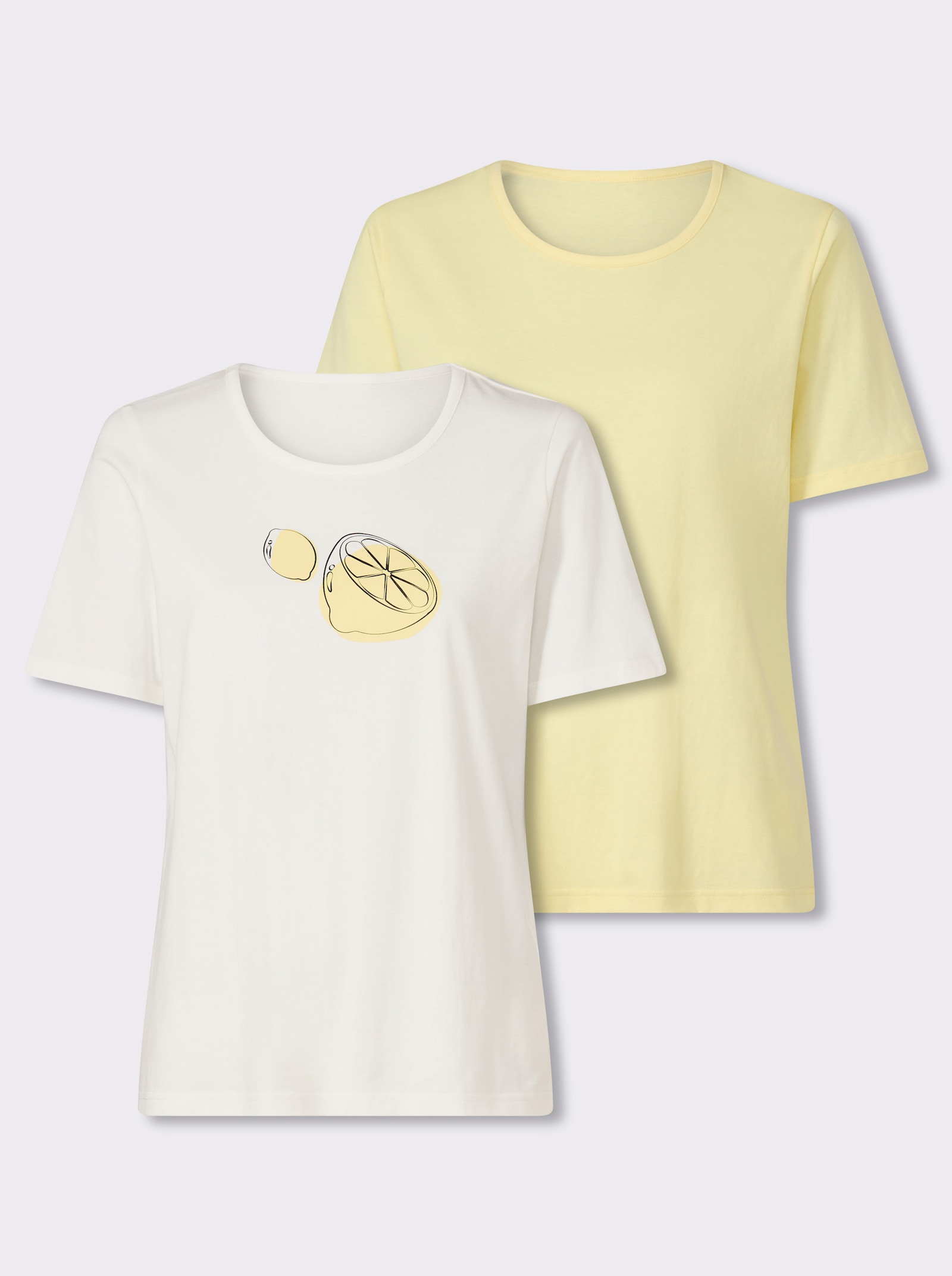 Shirt met ronde hals in set van 2 - citroen + ecru/citroen