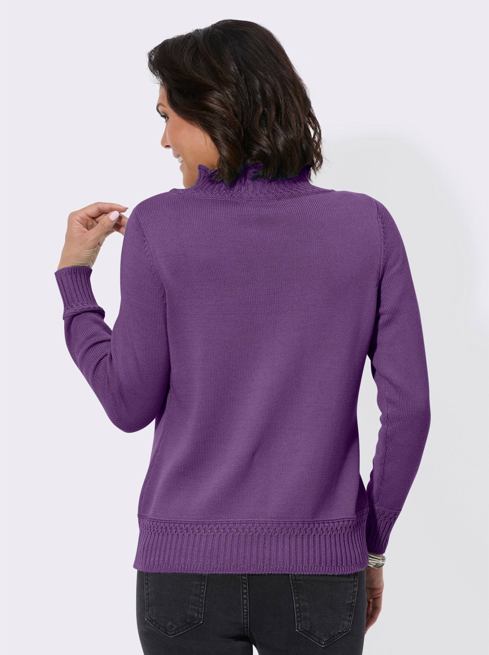 Stehkragenpullover mit Ripp-Abschlüssen - lila