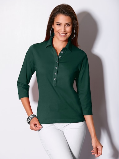 Poloshirt mit langer Knopfleiste - tannengrün