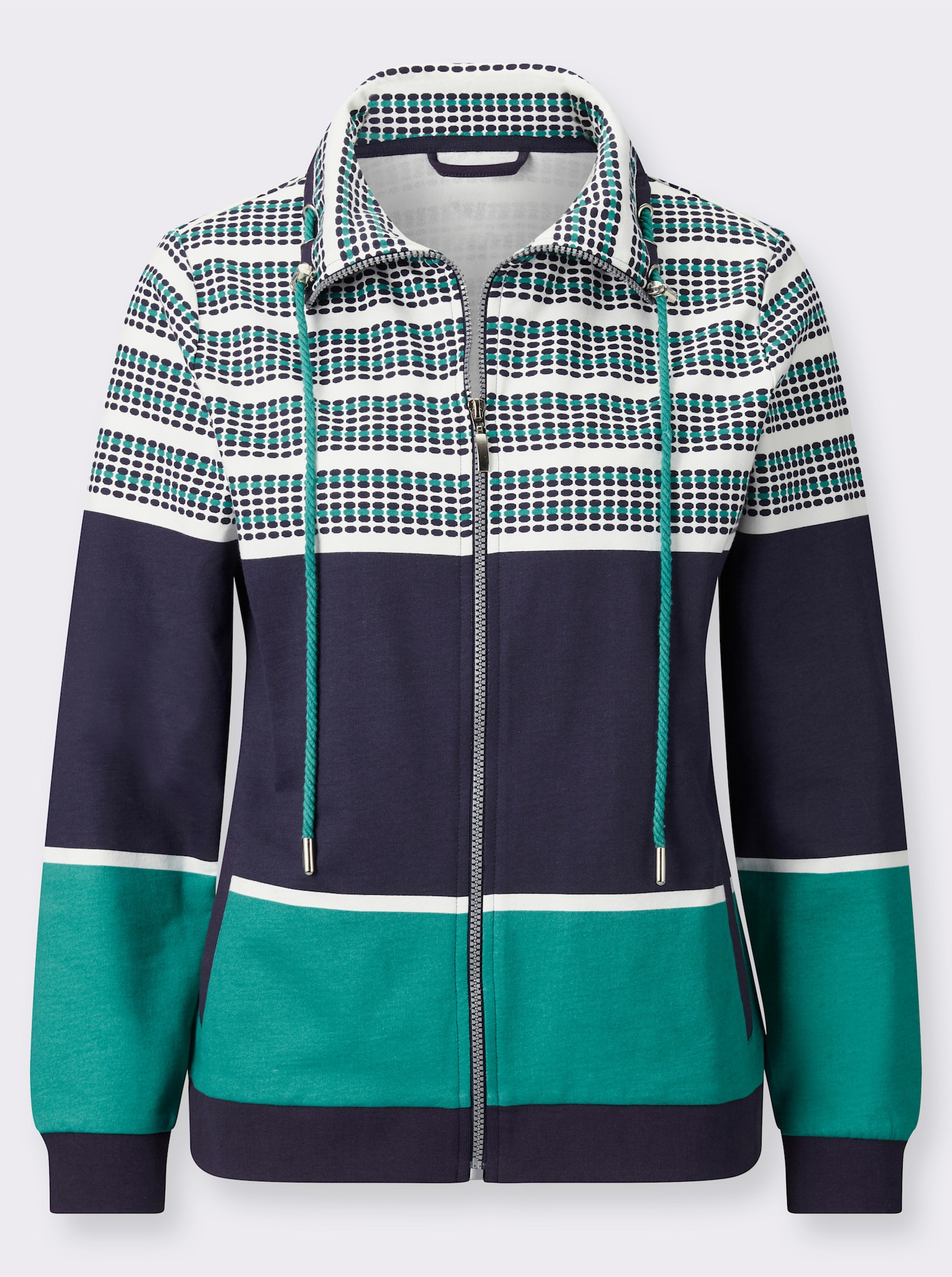 Sweatjacke im Muster-Mix - marine-smaragd