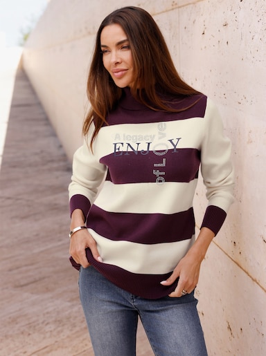 heine Rollkragenpullover mit Blockstreifen - burgund-champagner-gestreift