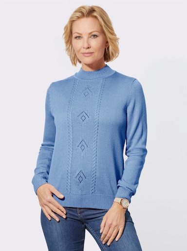 Stehkragenpullover mit elastischen Rippabschlüssen - himmelblau