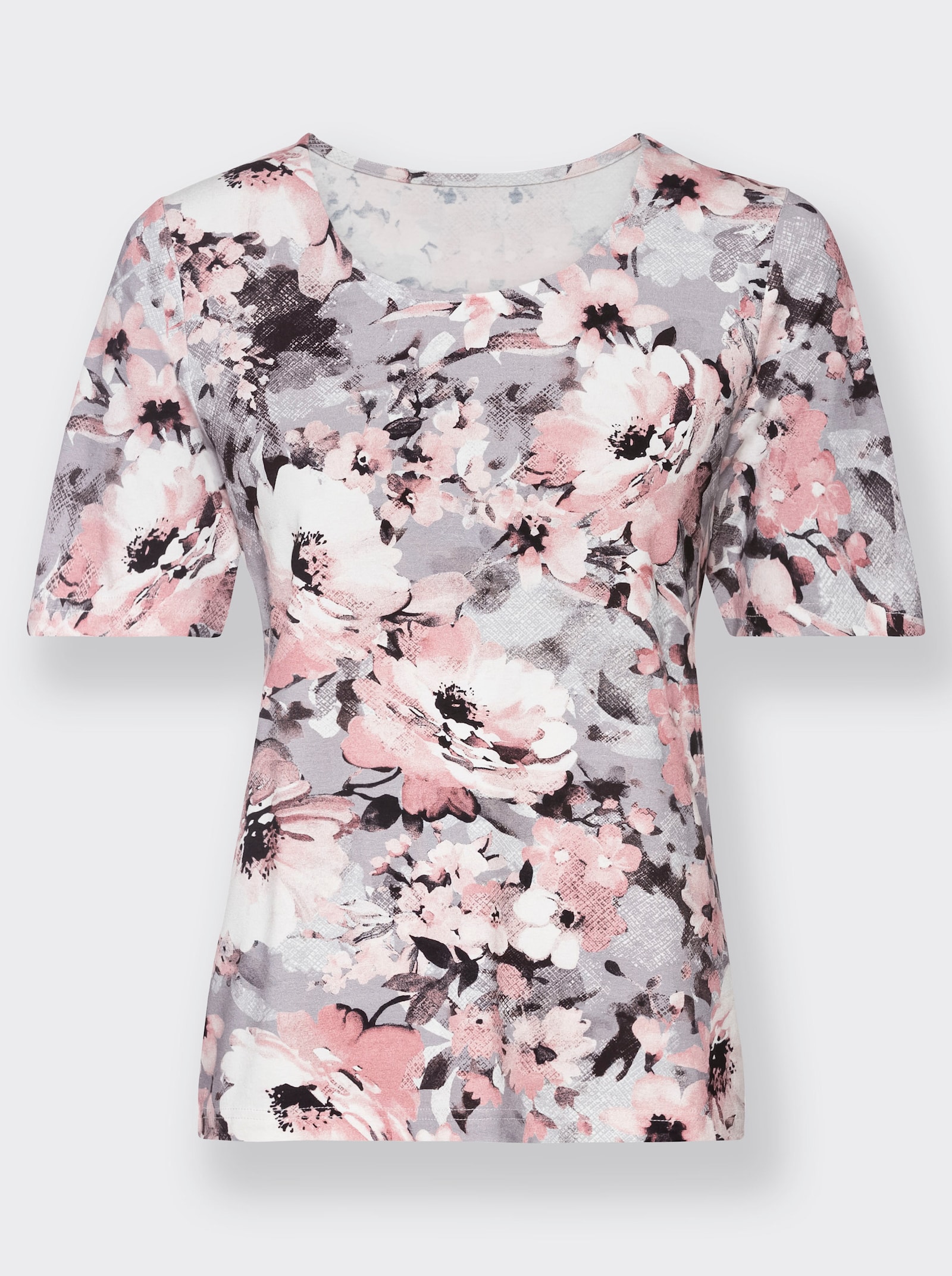 Shirt met korte mouwen in bloemdessin - hortensia/steengrijs bedrukt