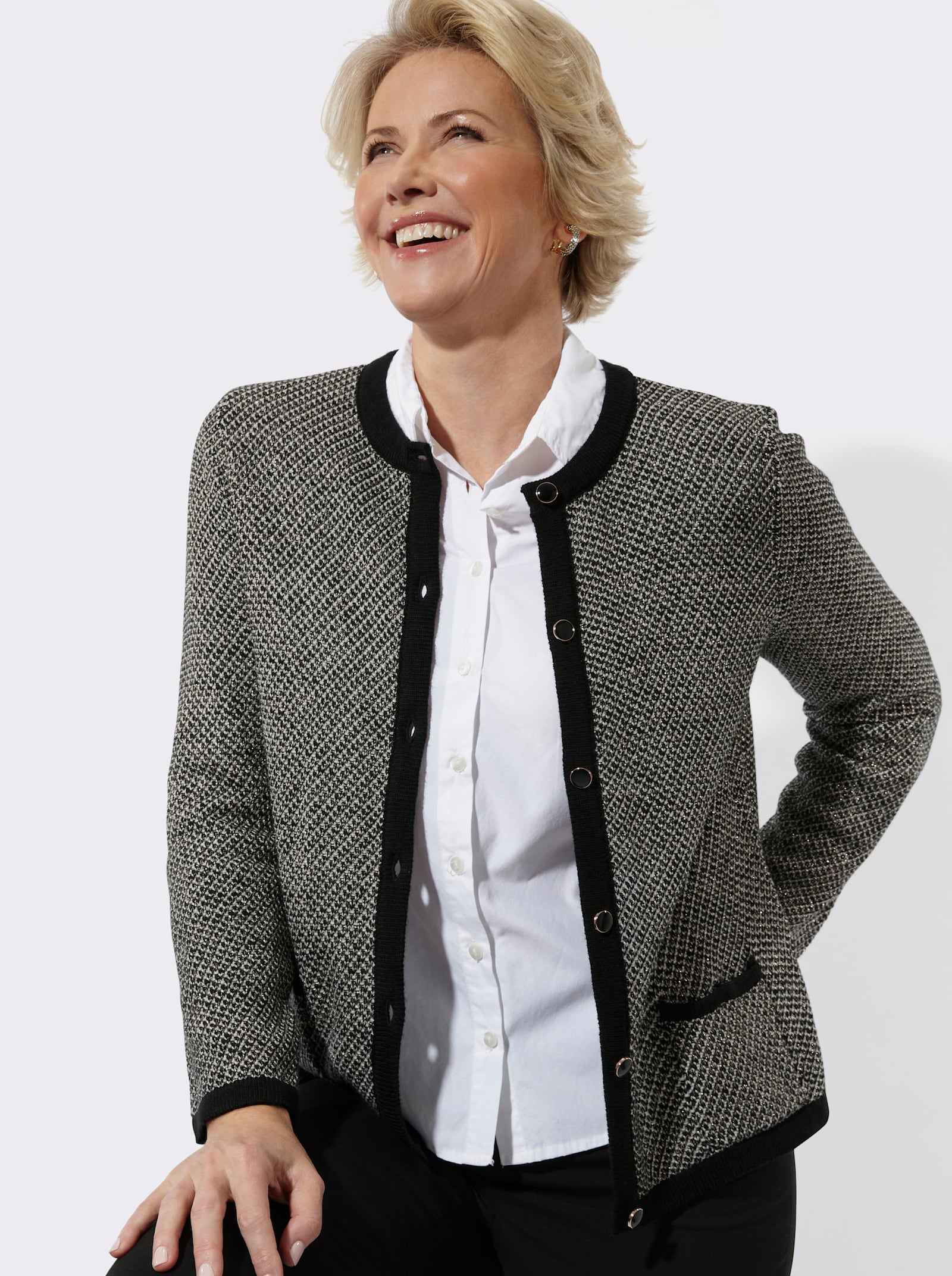 Strickjacke mit Jacquard-Muster - schwarz-champagner-gemustert