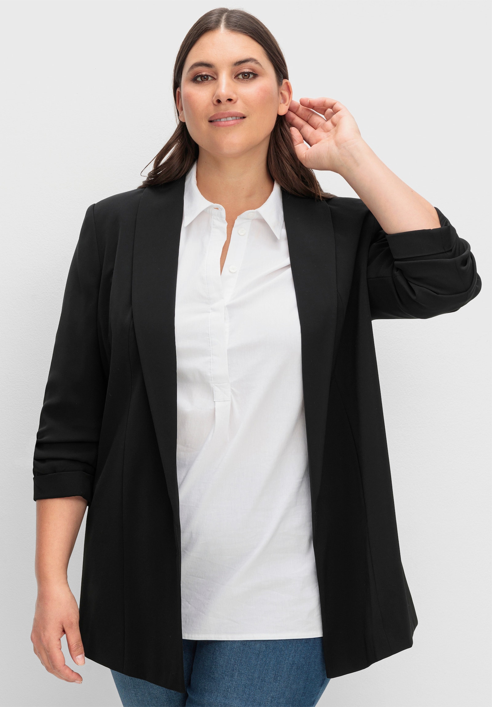 sheego Longblazer mit Schalkragen - schwarz