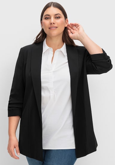 sheego Lange blazer met sjaalkraag - zwart