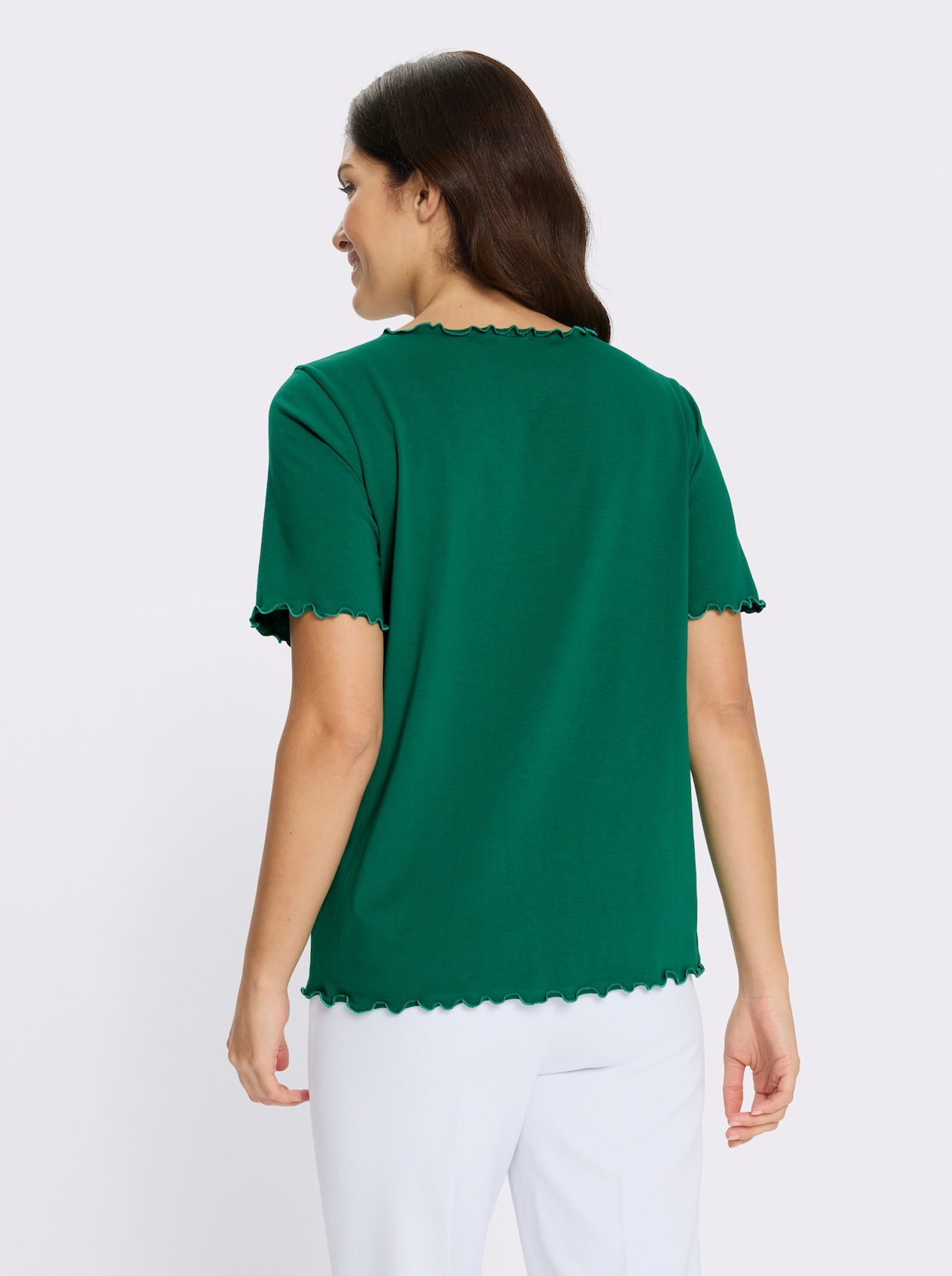 Kurzarmshirt mit gewellten Abschlüssen - grün