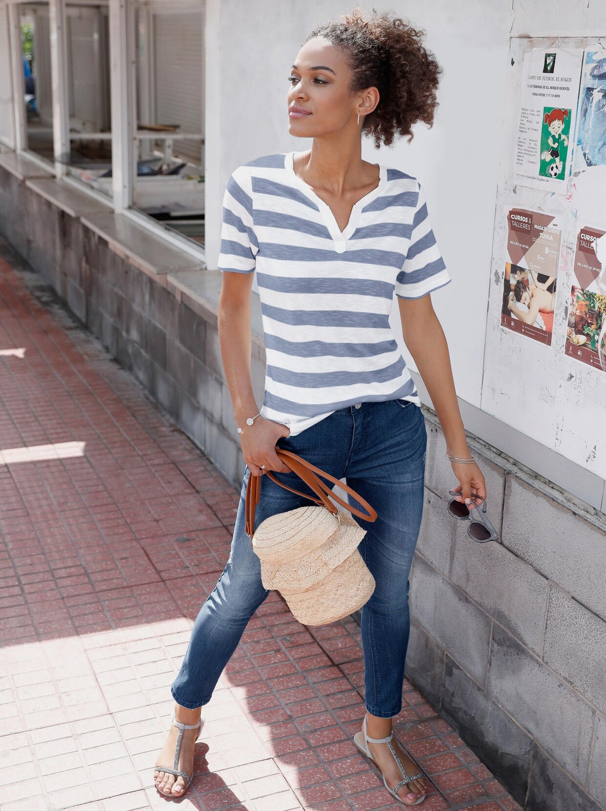 T-shirt à manches courtes - bleu jean à rayures