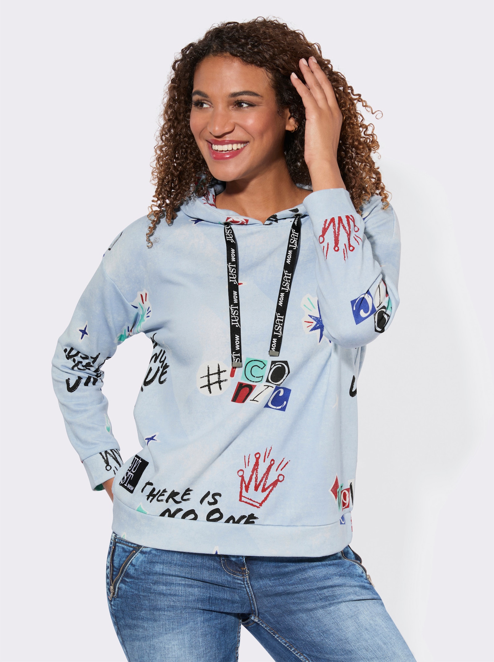 Sweatshirt mit Print im Graffiti-Stil - hellblau-rot-bedruckt