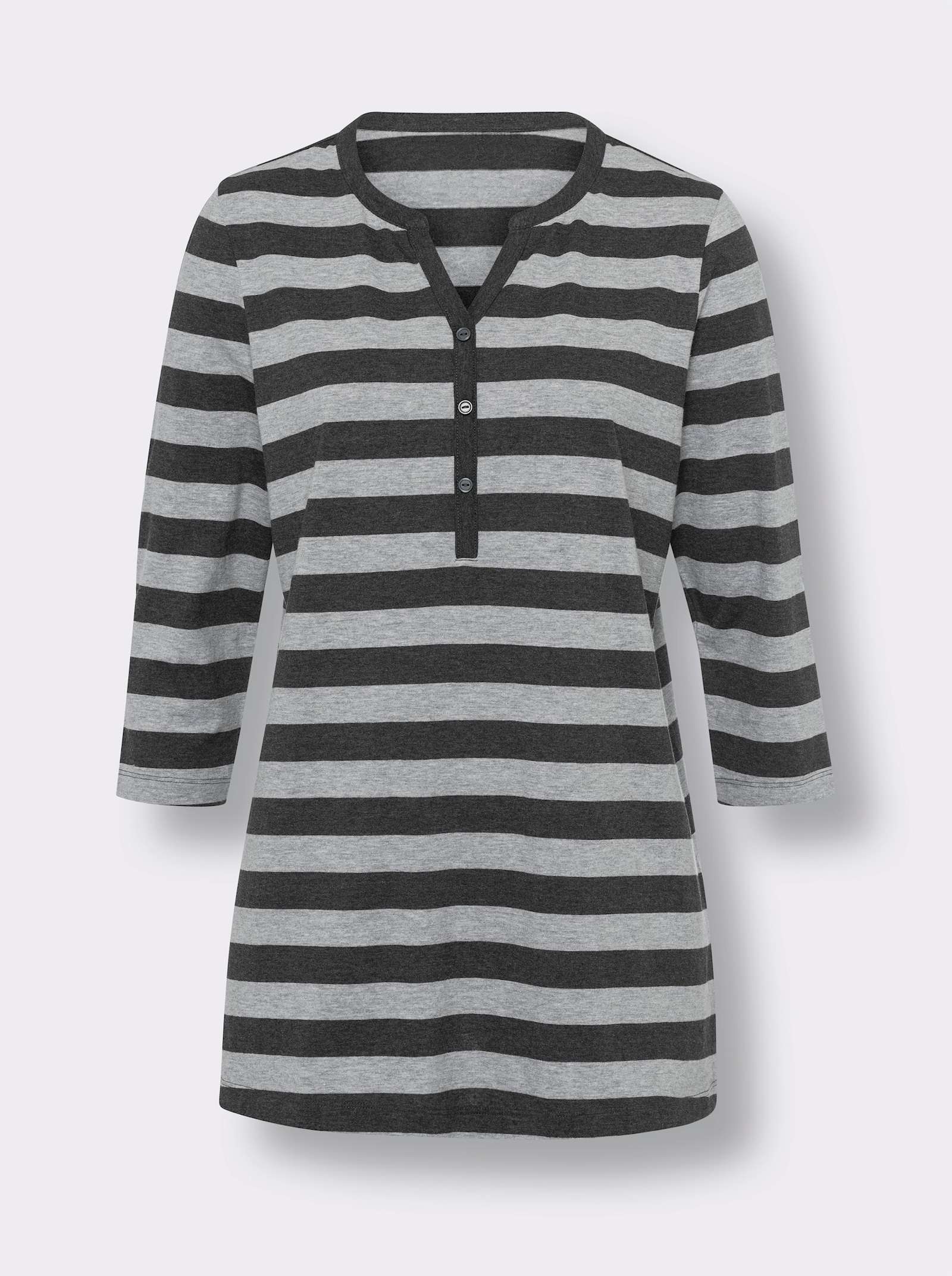 Longshirt mit garngefärbtem Ringelmuster - graphit-grau-geringelt