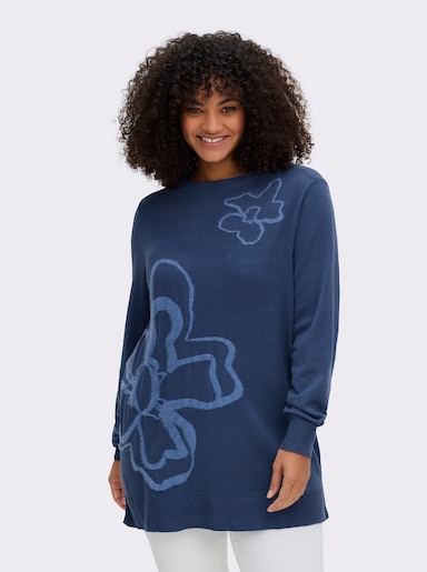 sheego Pullover mit Intarsienmuster - jeansblau-gemustert