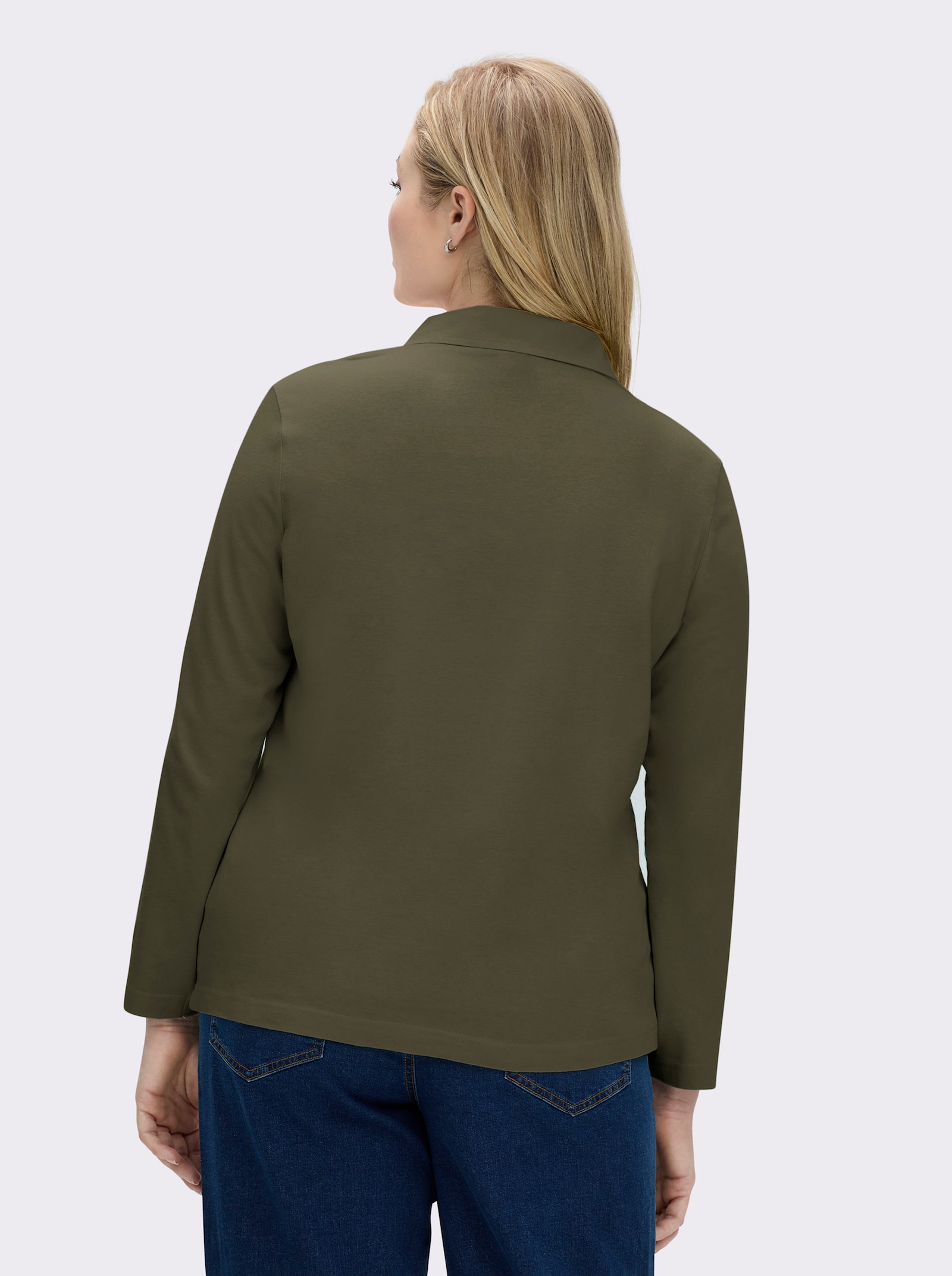 Langarm-Poloshirt in reiner Baumwoll-Qualität - oliv