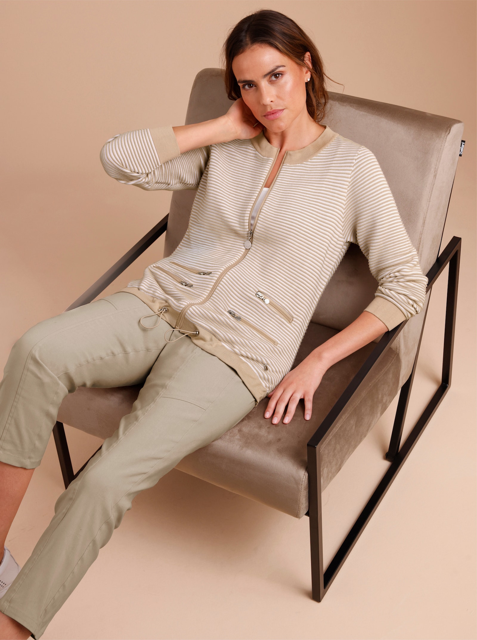 CREATION L PREMIUM Strickjacke in Ripp-Qualität - beige-weiß