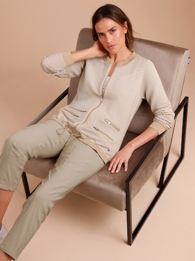 CREATION L PREMIUM Strickjacke in Ripp-Qualität - beige-weiß
