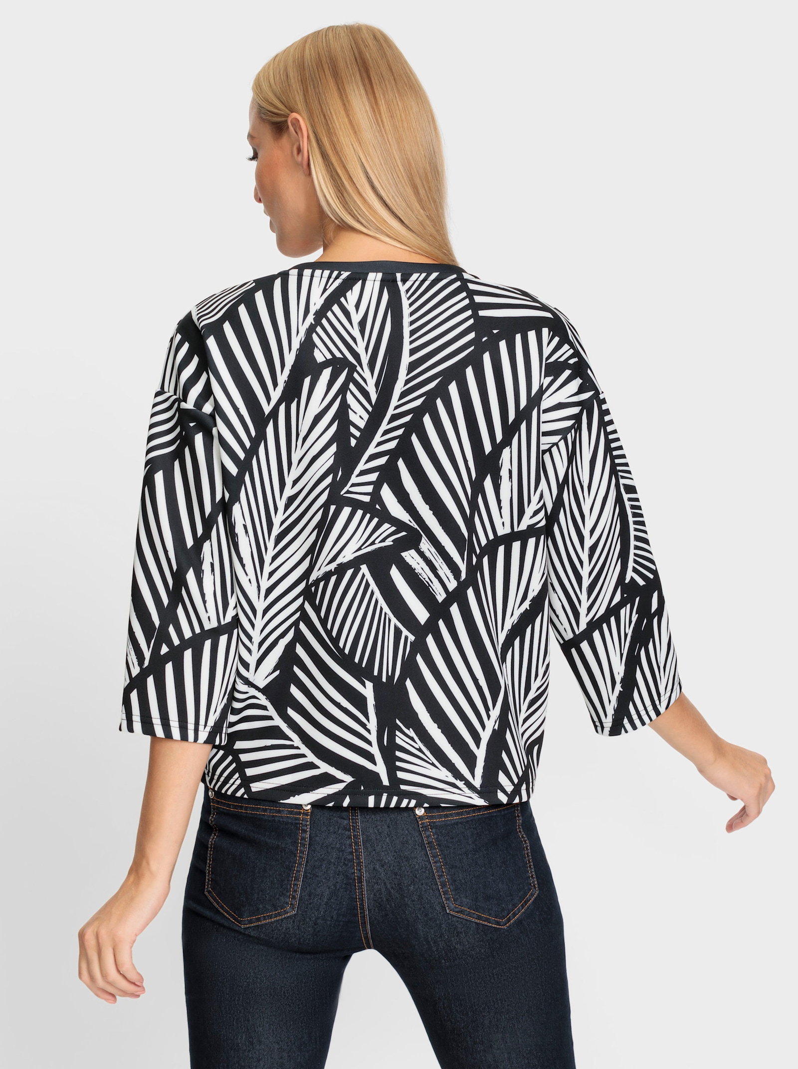 heine 3/4-Arm-Shirt in Koffer-Qualität - schwarz-ecru-bedruckt