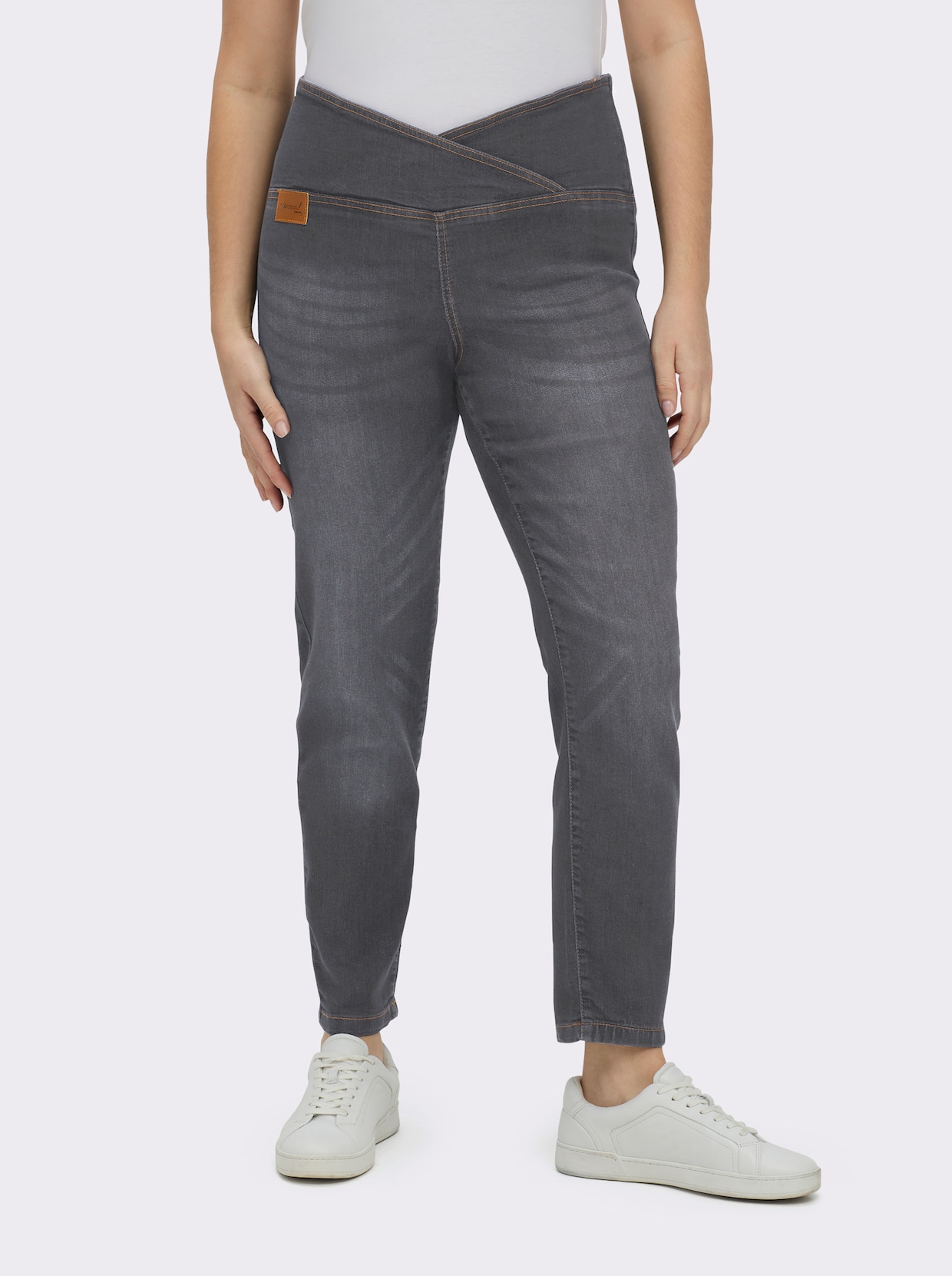 Stretch-Jeans mit überlappendem Bund - anthrazit-grey-denim