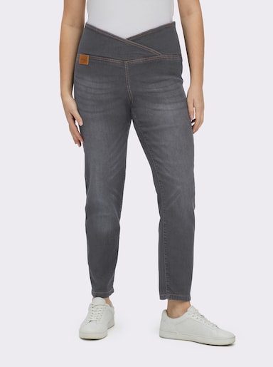 Stretch-Jeans mit überlappendem Bund - anthrazit-grey-denim