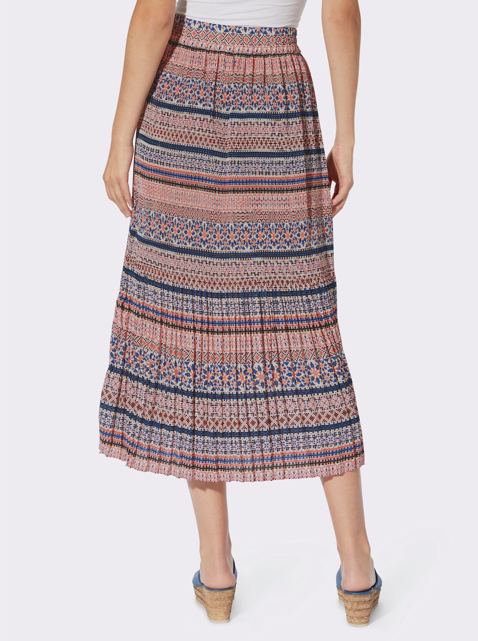 heine Plisseerock in Koffer-Qualität - royalblau-flamingo-bedruckt