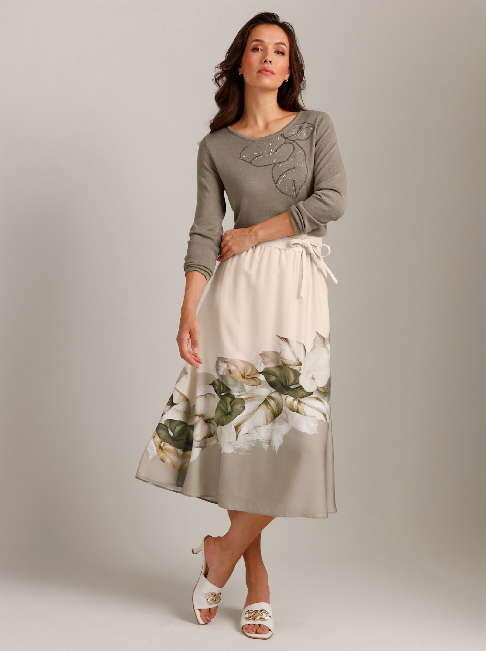 CREATION L PREMIUM Schlupfrock mit Bordüren-Druck - elfenbein-schlamm-bedruckt