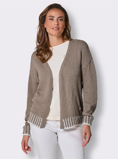 CREATION L PREMIUM Strickjacke mit Kontrast-Streifen - taupe