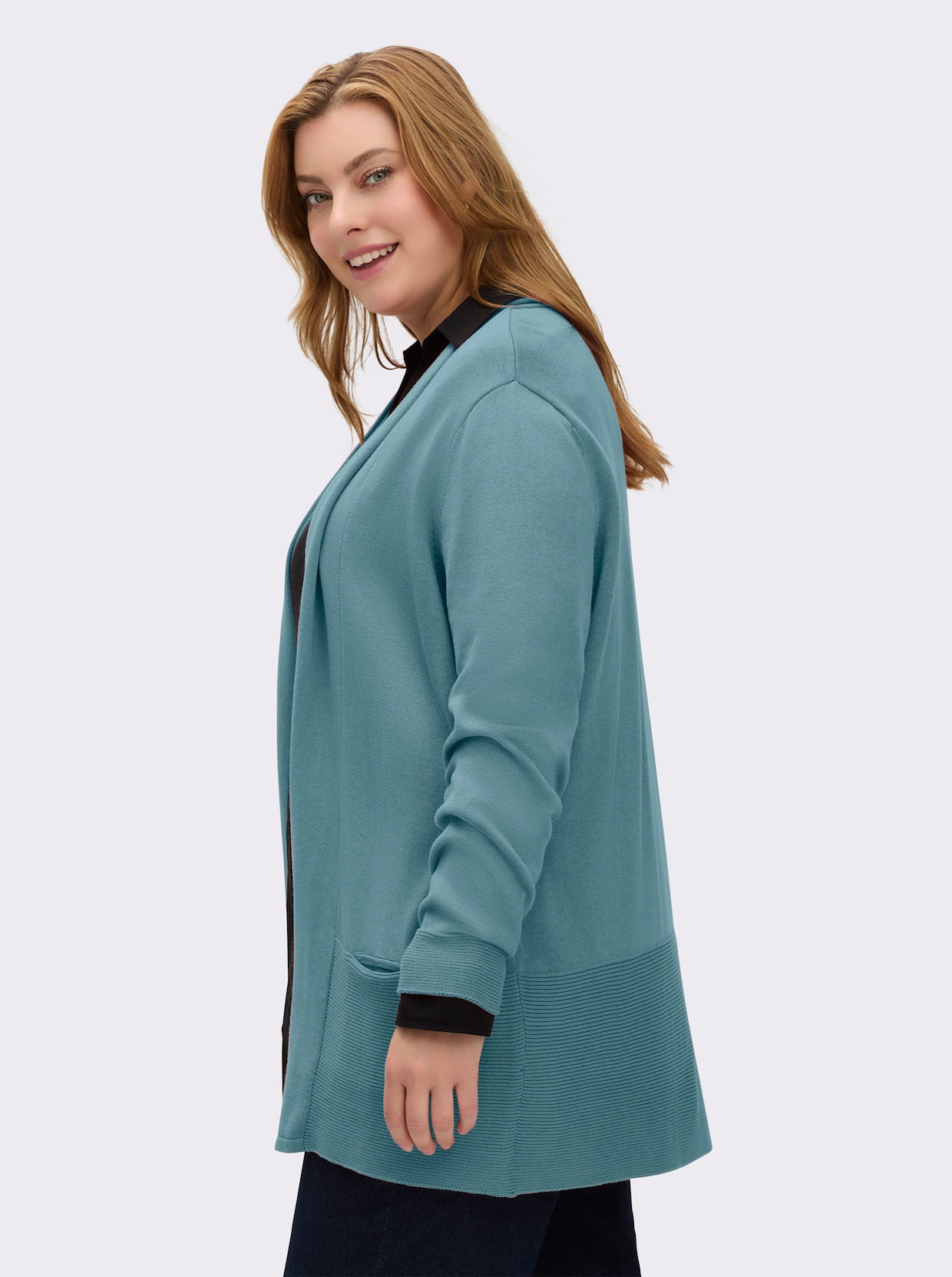 Longstrickjacke mit Schalkragen - wintertürkis