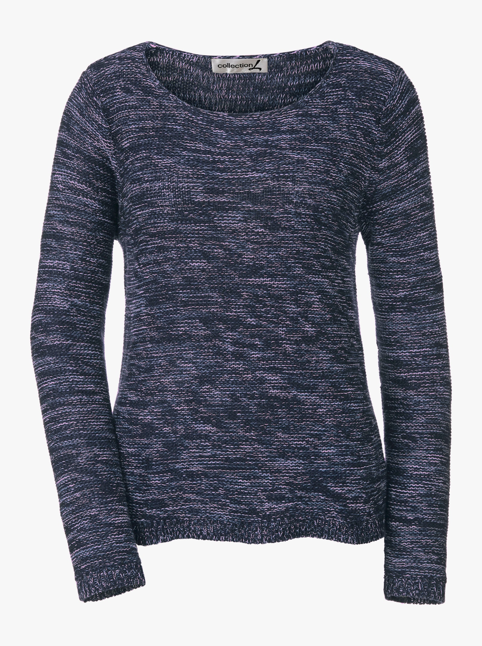 Rundhalspullover aus Melange-Strick - marine-meliert