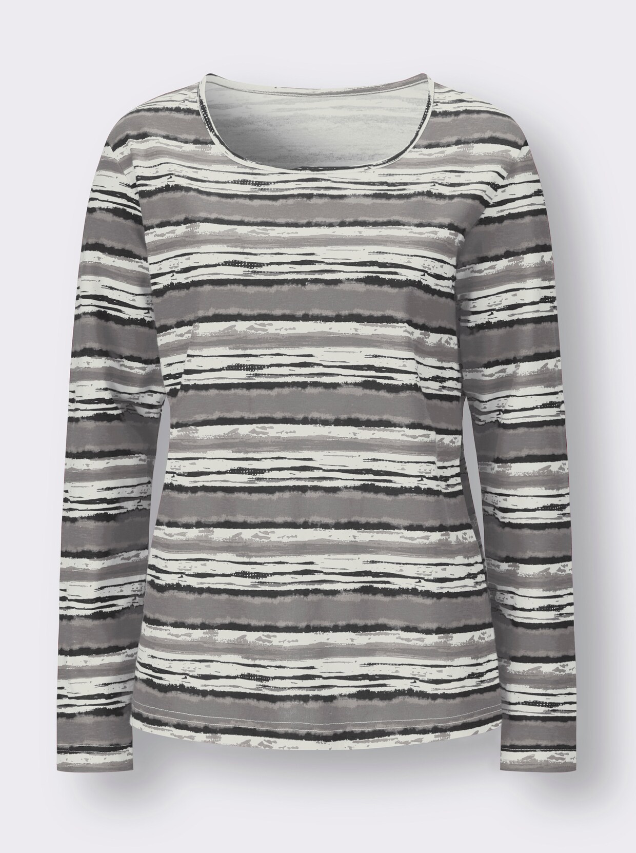 Shirt met ronde hals - grijs/ecru geprint