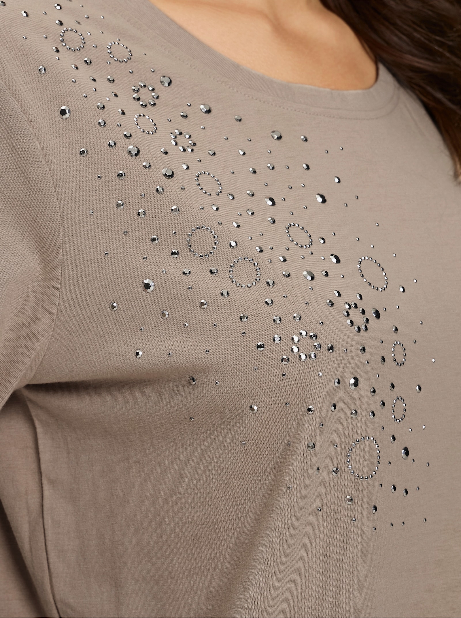 Kurzarmshirt mit Metallplättchen-Sternen - sesam