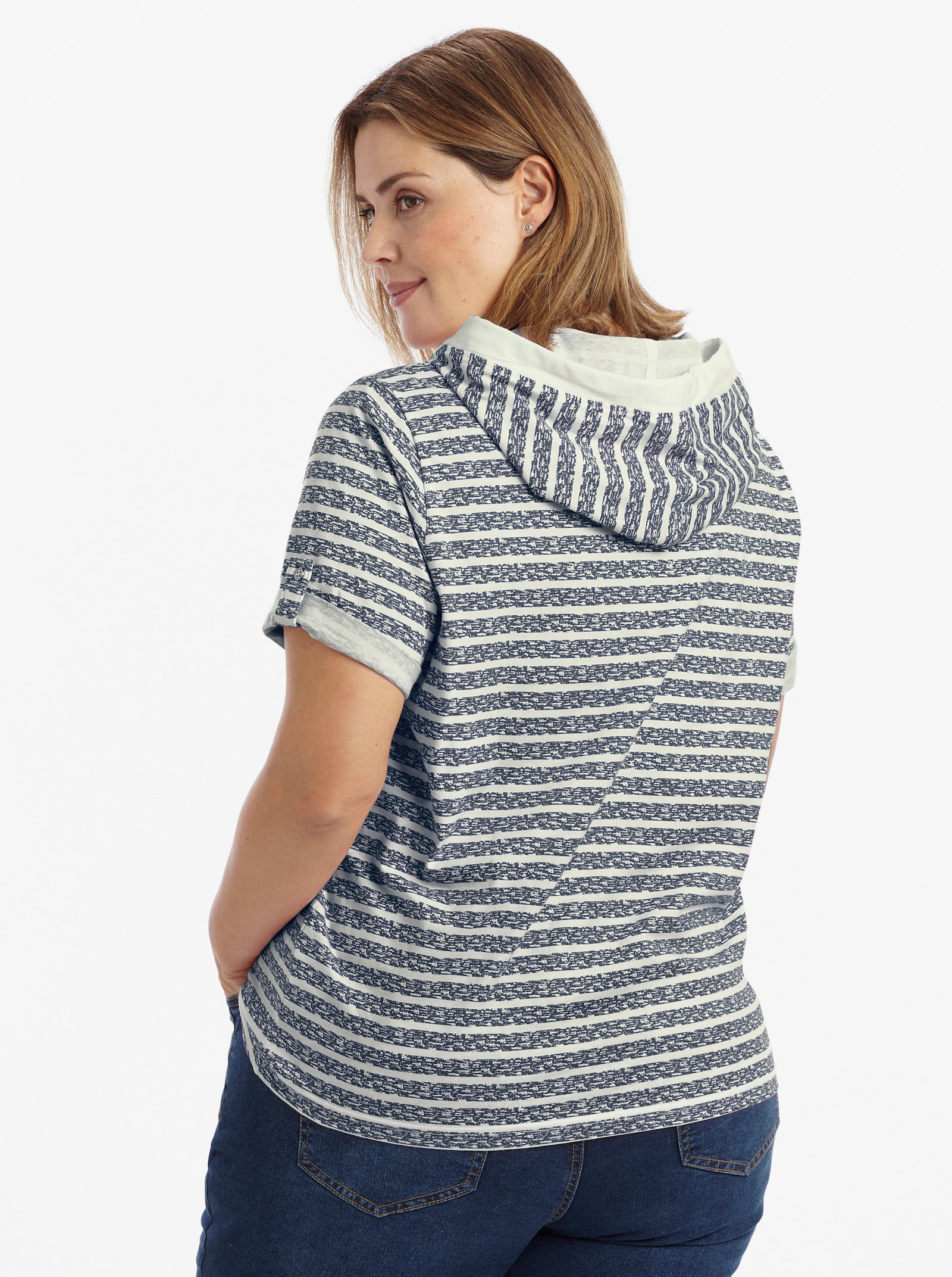 Kapuzenshirt aus reiner Baumwolle - marine-ecru-geringelt