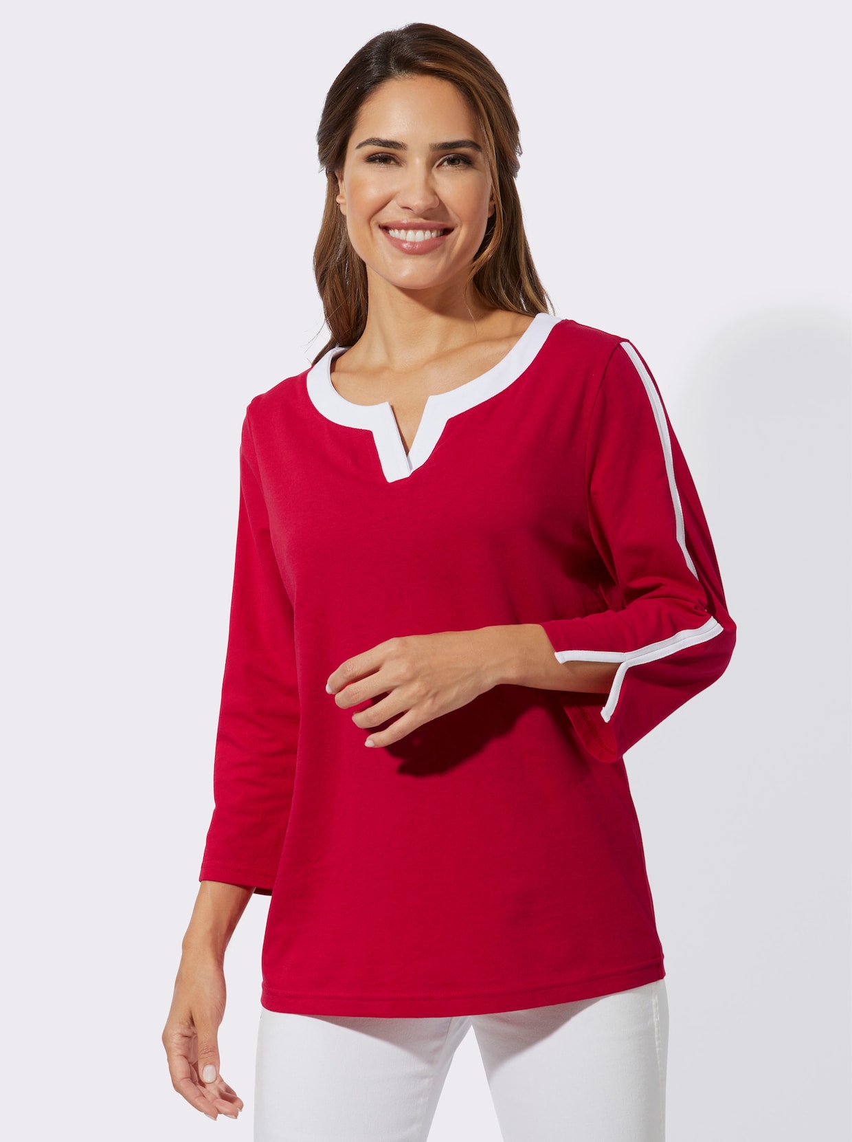 Shirt met 3/4-mouw - rood/wit