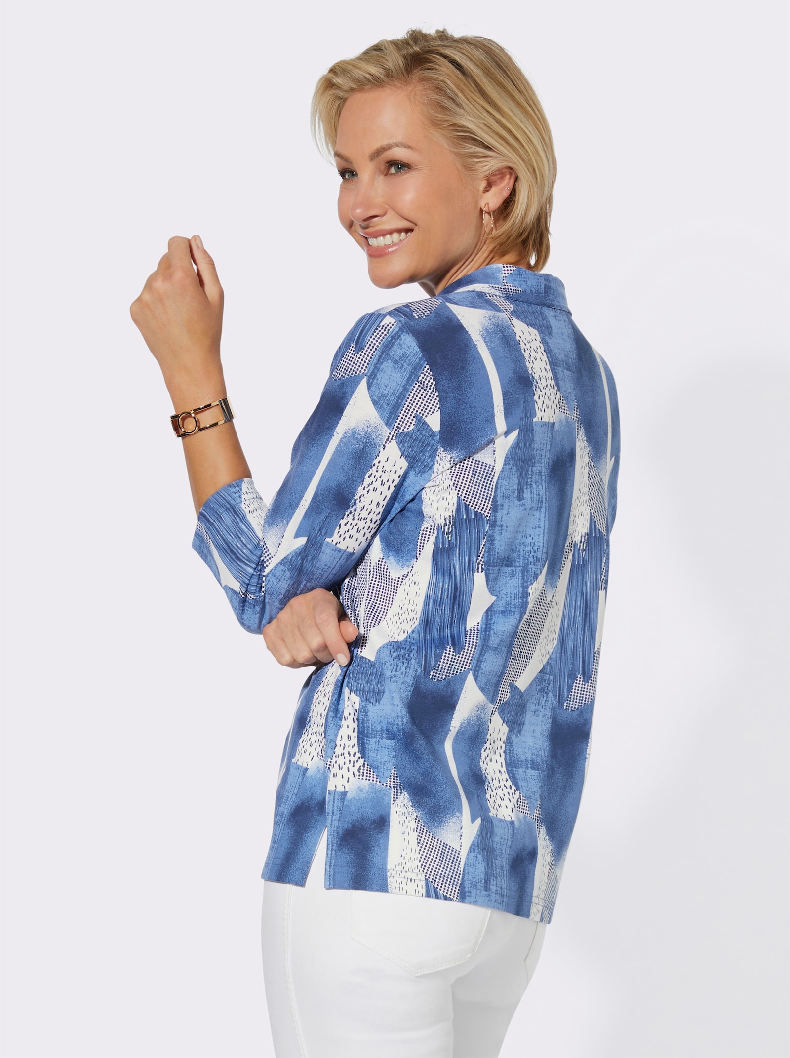 Poloshirt met korte ritssluiting - middenblauw/wit gedessineerd