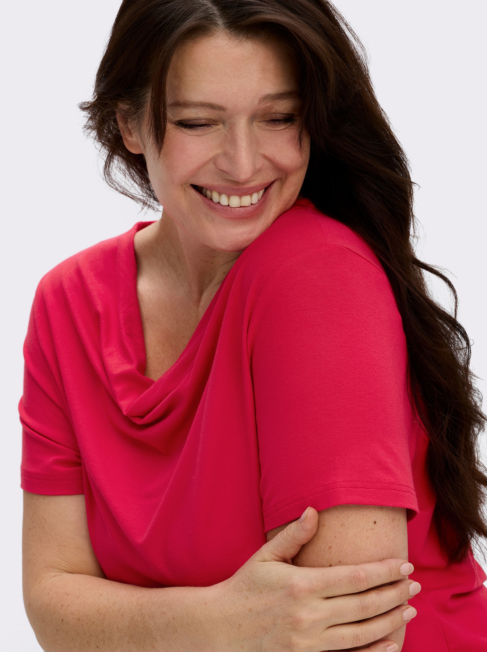 Wasserfallshirt mit kurzen Ärmeln - rot