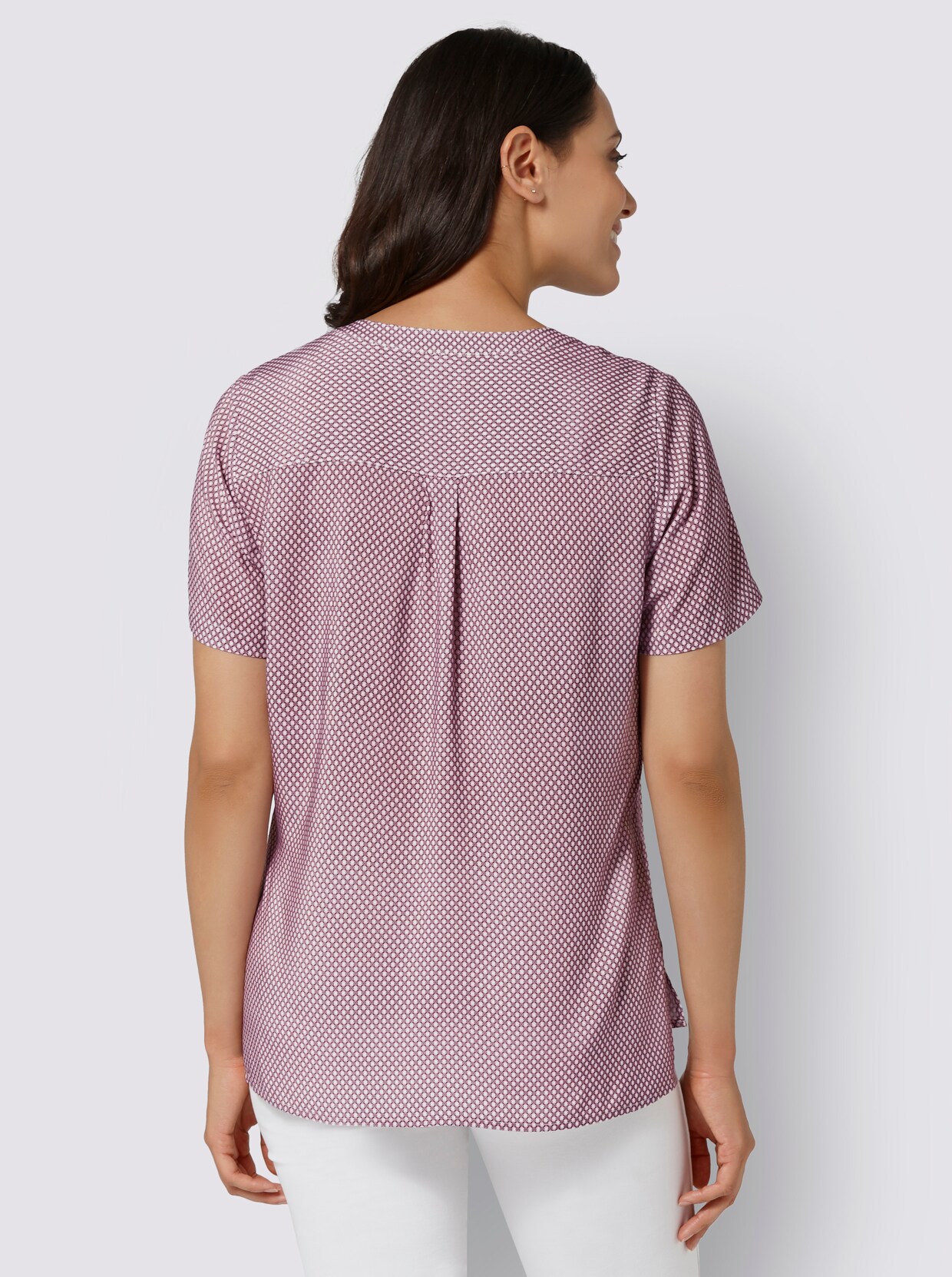 Comfortabele blouse - hortensia/bessenrood bedrukt