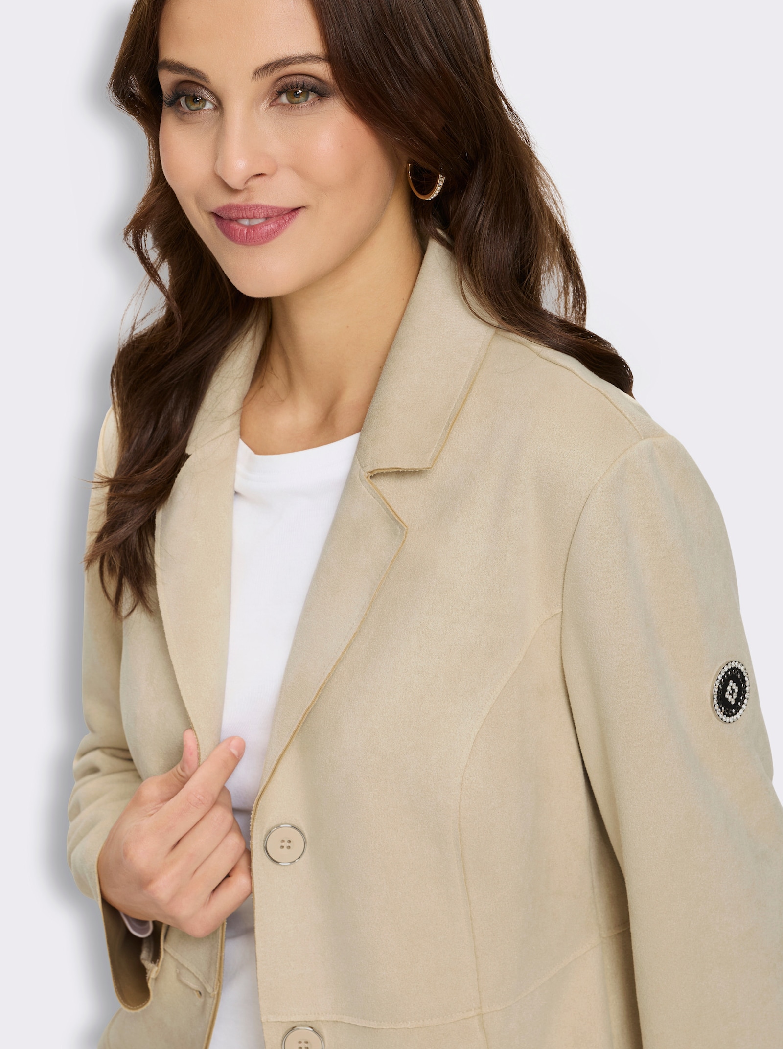 Longblazer in Veloursleder-Optik - sand