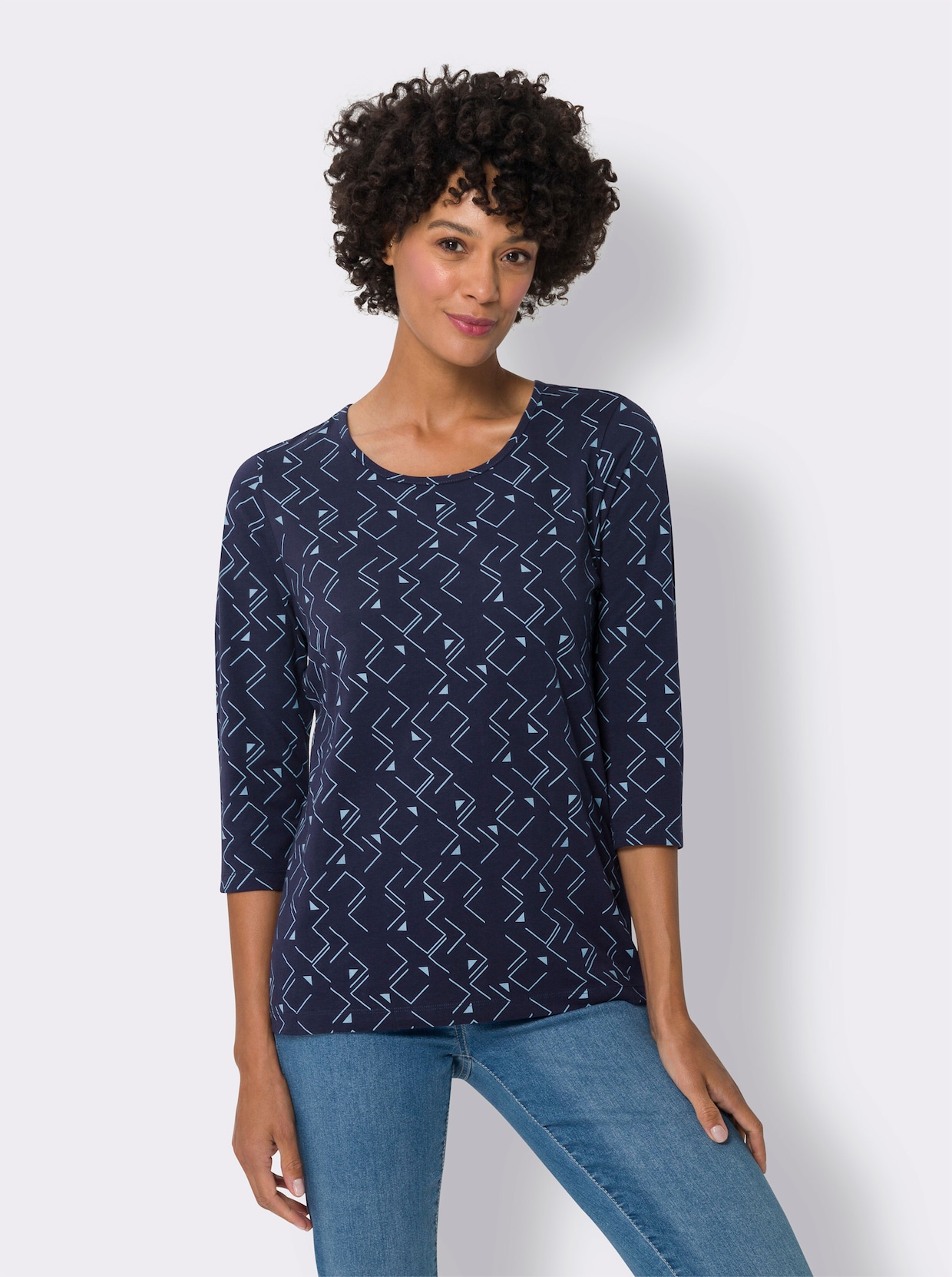 3/4-Arm-Shirt - marine-himmelblau