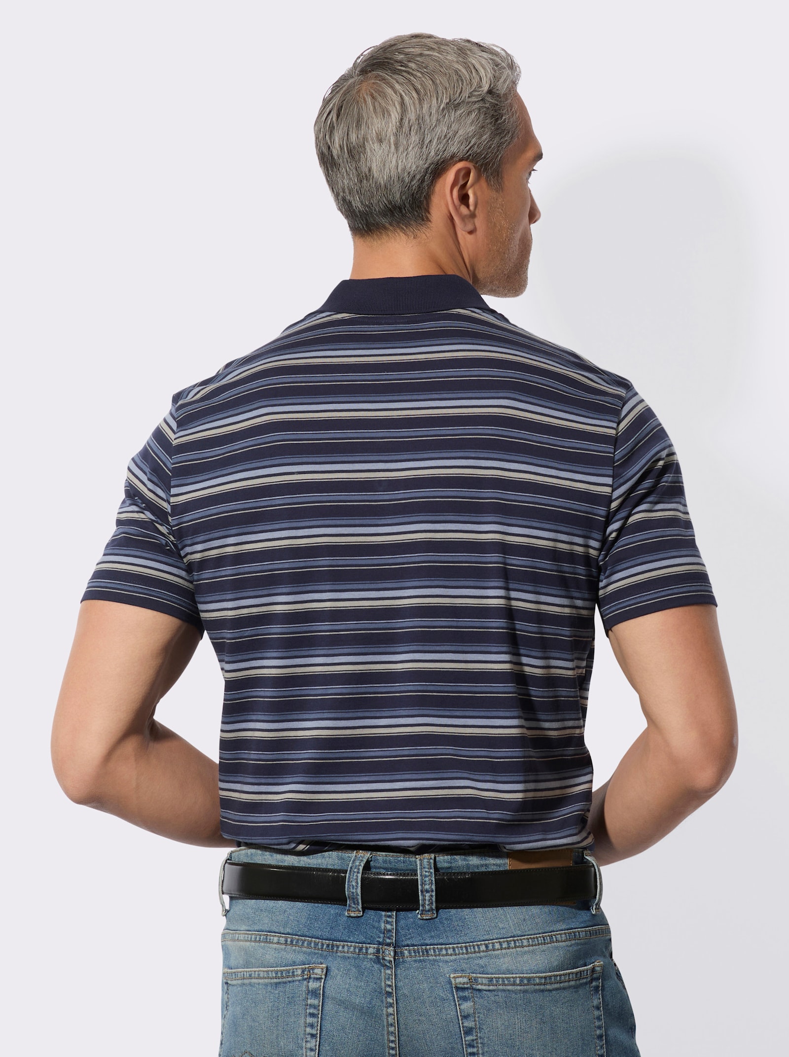 Poloshirt in streepjesdessin - marine/steengrijs gestreept