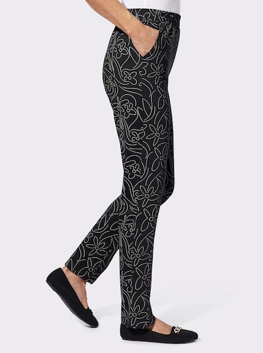 Freizeithose mit Blumen-Druck - schwarz-sand-bedruckt