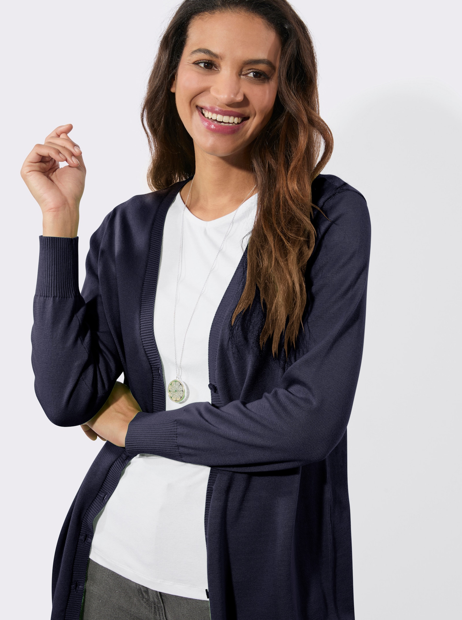 Veste longue en tricot avec bords-côtes - marine