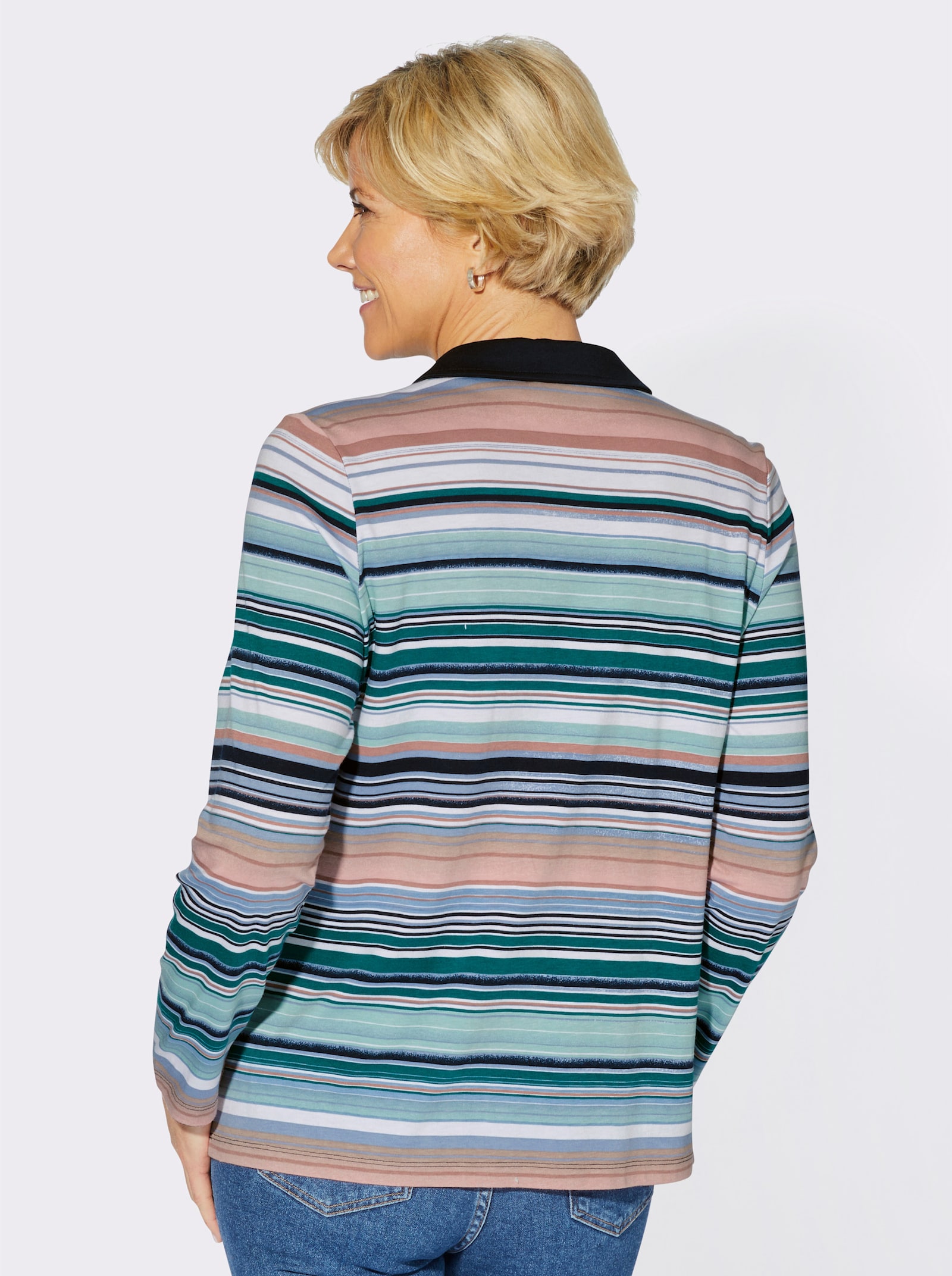 Poloshirt mit langer Knopfleiste - rosenholz-bedruckt