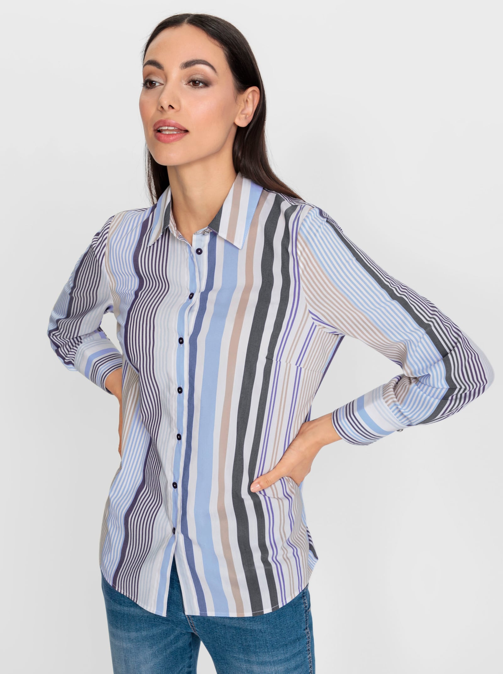 heine Overhemdblouse in streepdessin - beige/marine gestreept