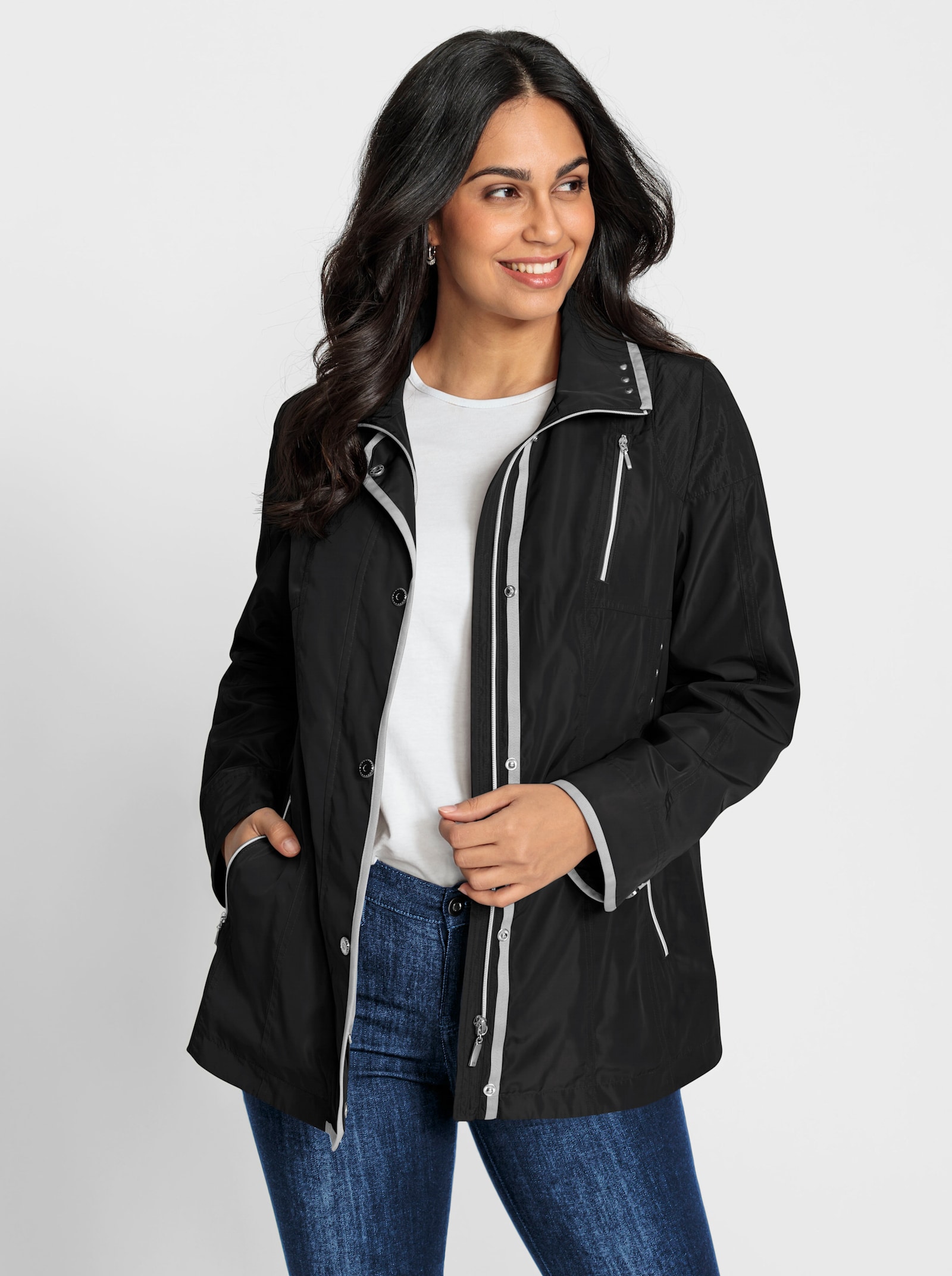 Parka mit silberfarbigen Details - schwarz