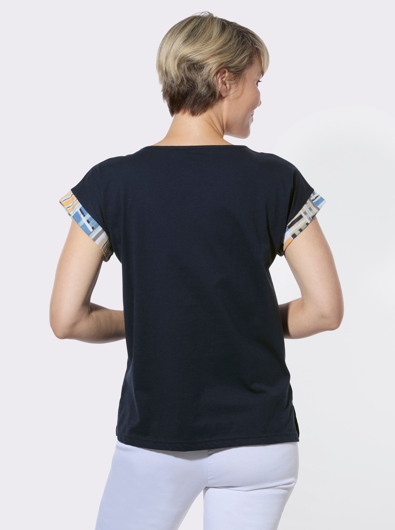 Rundhalsshirt mit platziertem Druck - marine-ocker-bedruckt