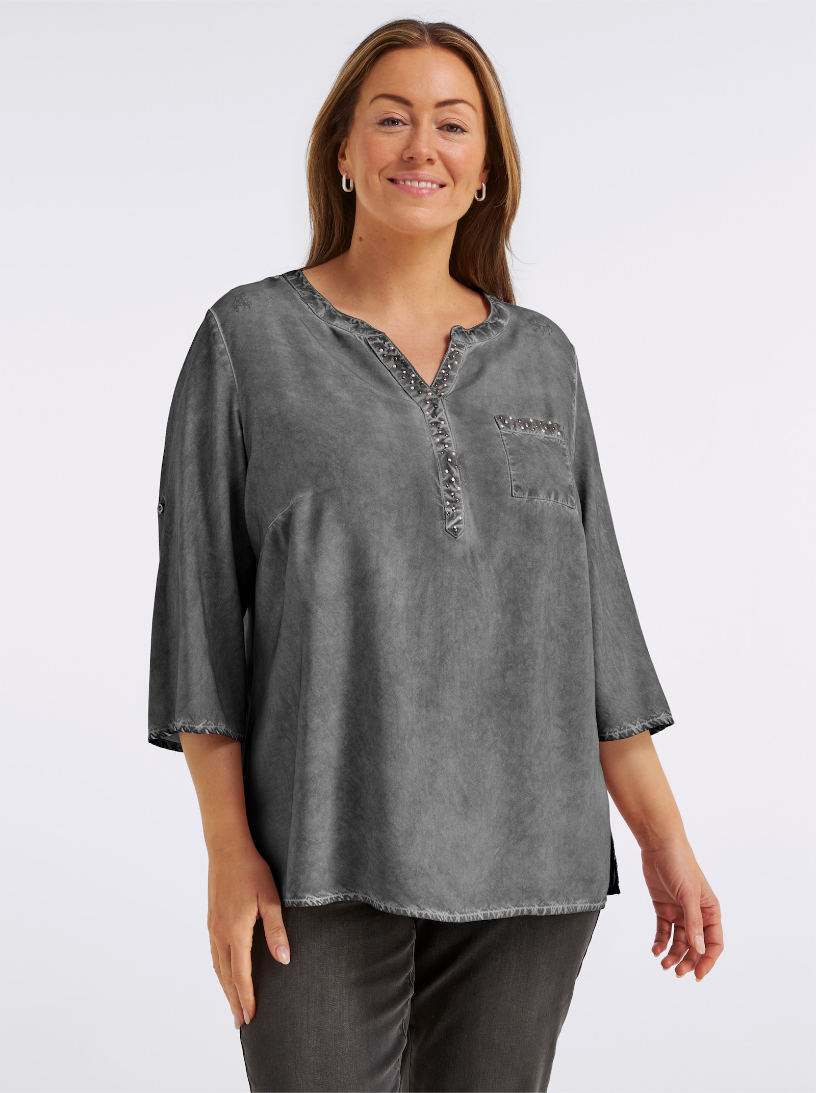 Tunika in oil dyed-Waschung - grau