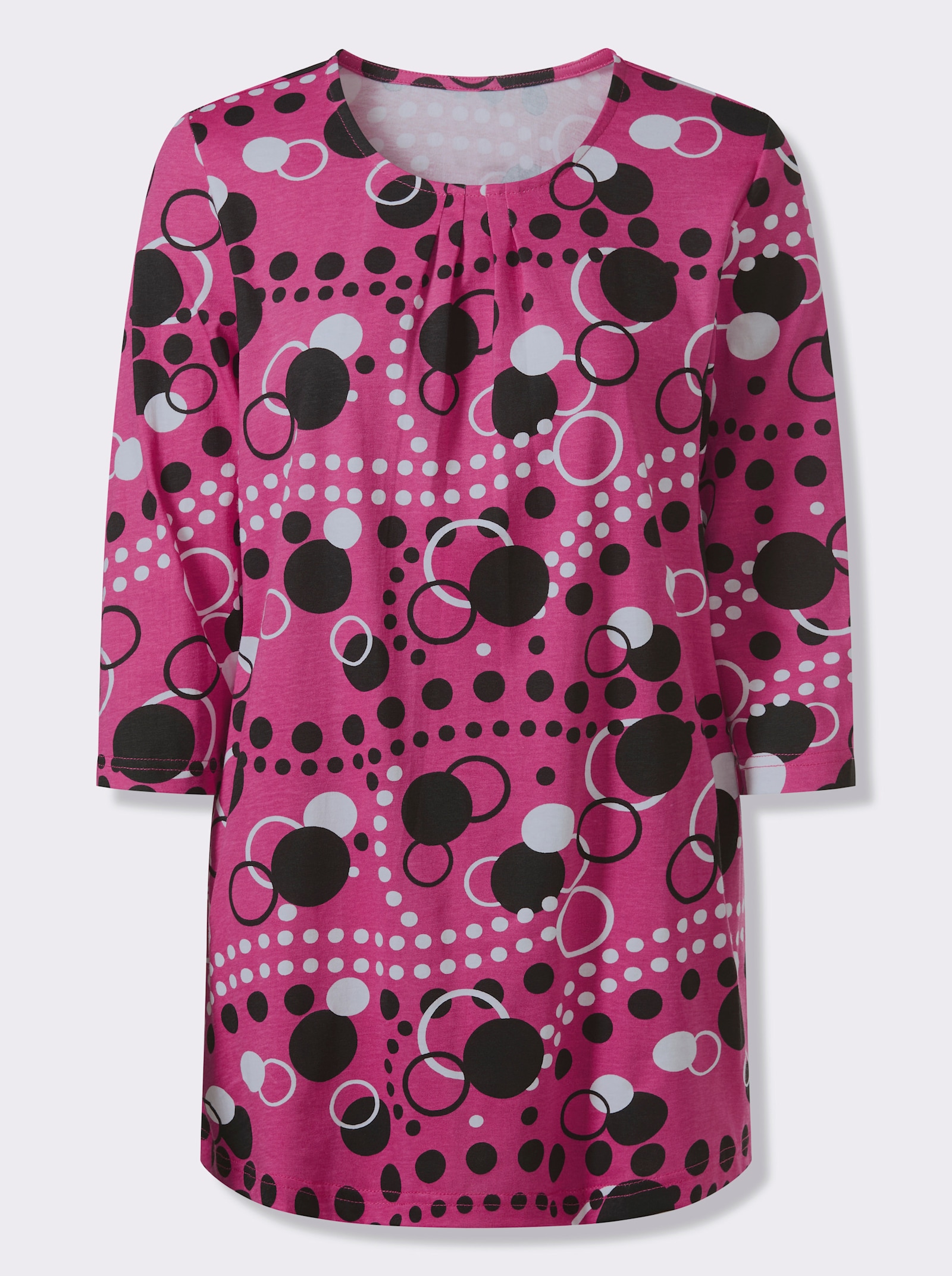 Dlhé tričko, jemne rozšírený strih - fuchsiovo-čierna potlač