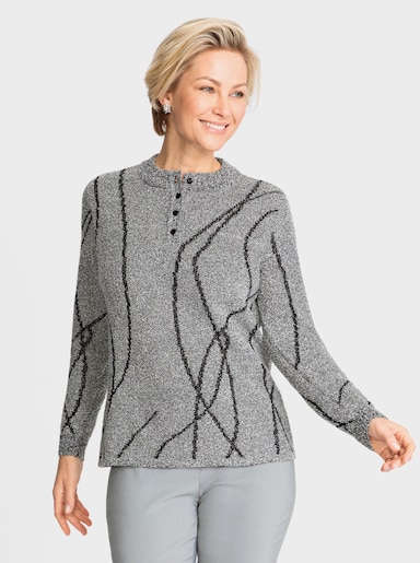 Bouclé-Pullover mit Stehkragen - steingrau-meliert