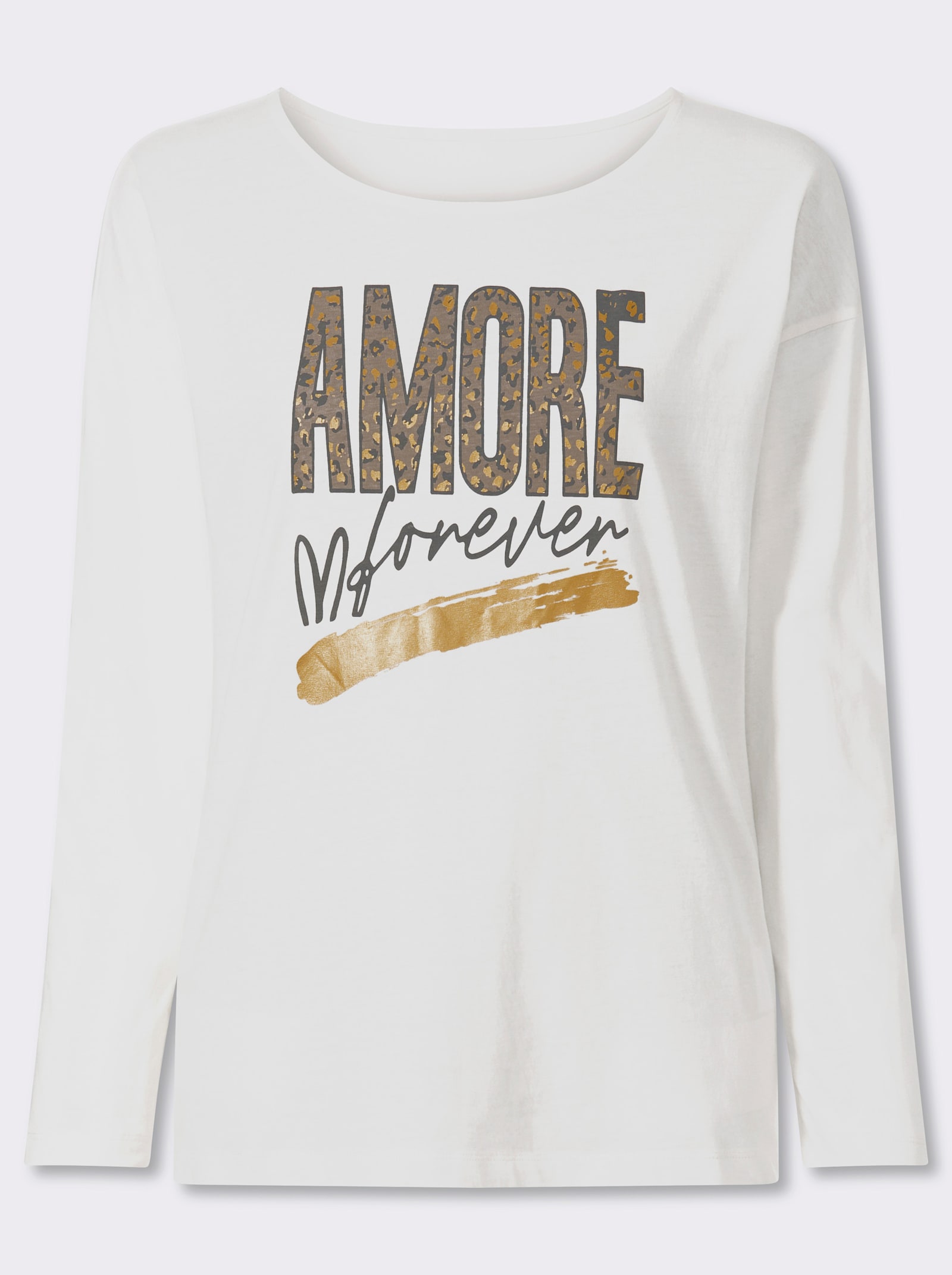 Langarmshirt mit goldfarbenem Amore-Print - ecru-taupe