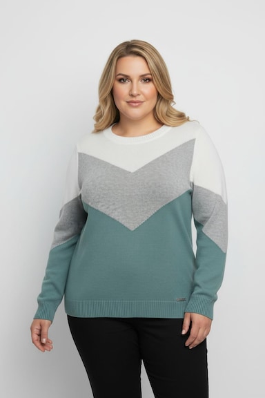 Rundhalspullover mit Colour-Blocking - jade-hellgrau-meliert